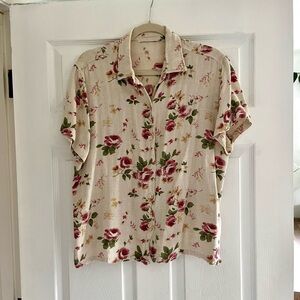 Vintage Floral Rose Short Sleeve Button-Up Shirt Blouse